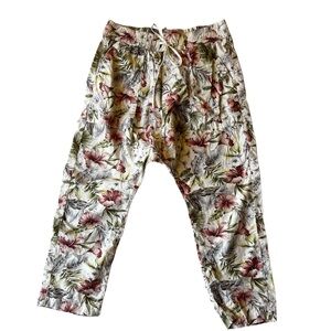 NSF Drop crotch harem pants M Floral Pull on elastic waist Crop Womens Pockets